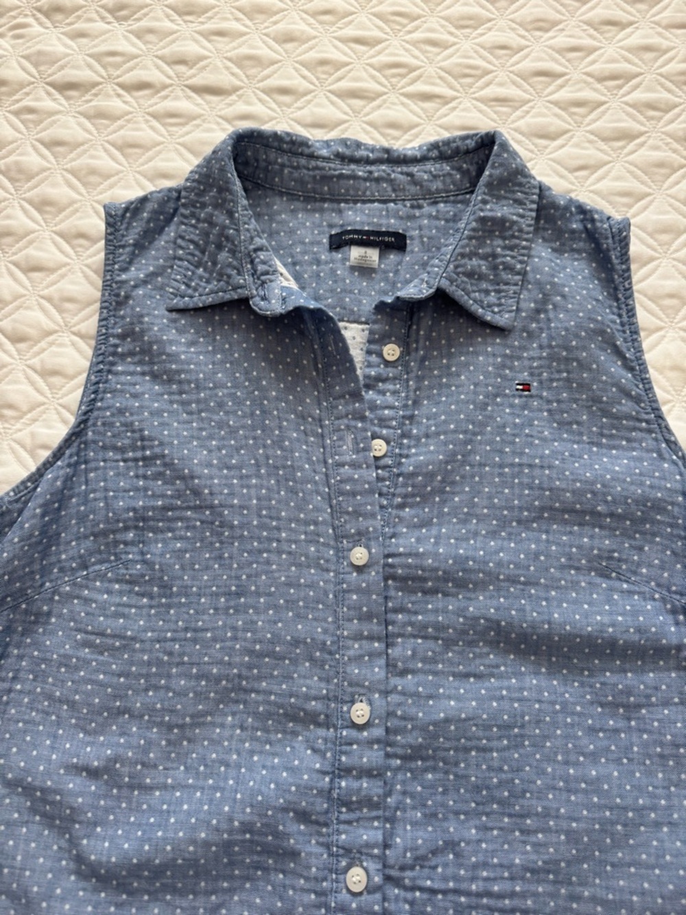NWOT Tommy Hilfiger Blue Sleeveless Button-Front Polka Dot Shirt Dress Size 8 - Picture 16 of 16